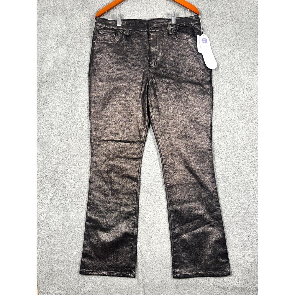 DG2 Diane Gilman Pants Womens 14 Black Metallic Bootcut Stretch Party Casual